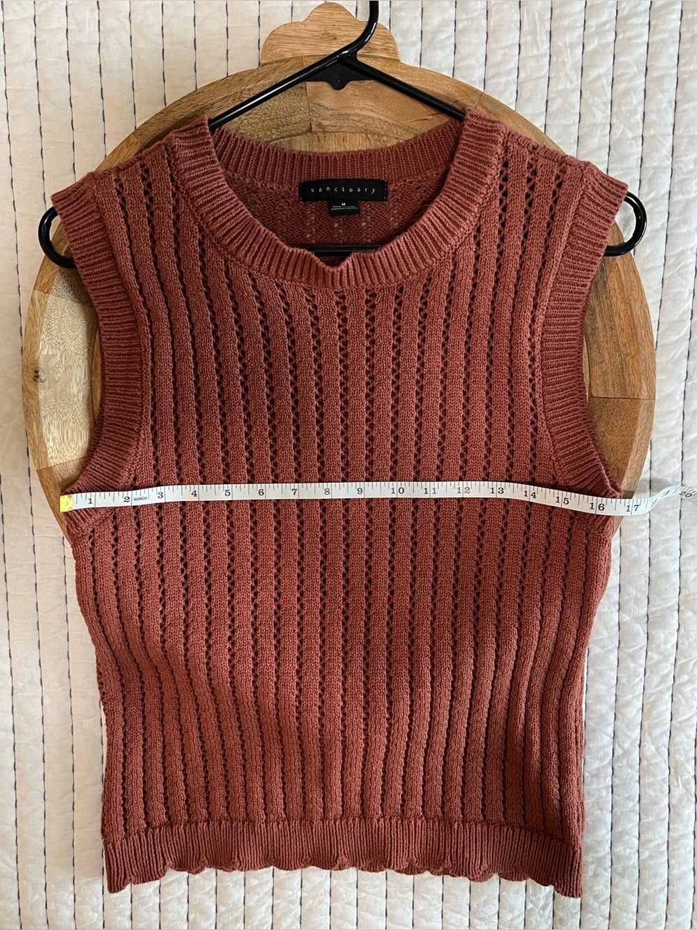 Sanctuary 100% Cotton Sleeveless Sweater Rust/Rose Scalloped Hem Women’s SZ M - Picture 7 of 12
